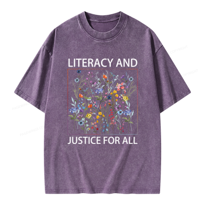 Pagewings Literacy And Justice For All Unisex Washed T-shirt