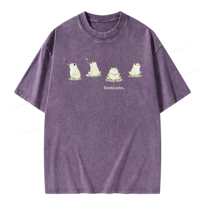 Pagewings Frog Reading Unisex Washed T-shirt