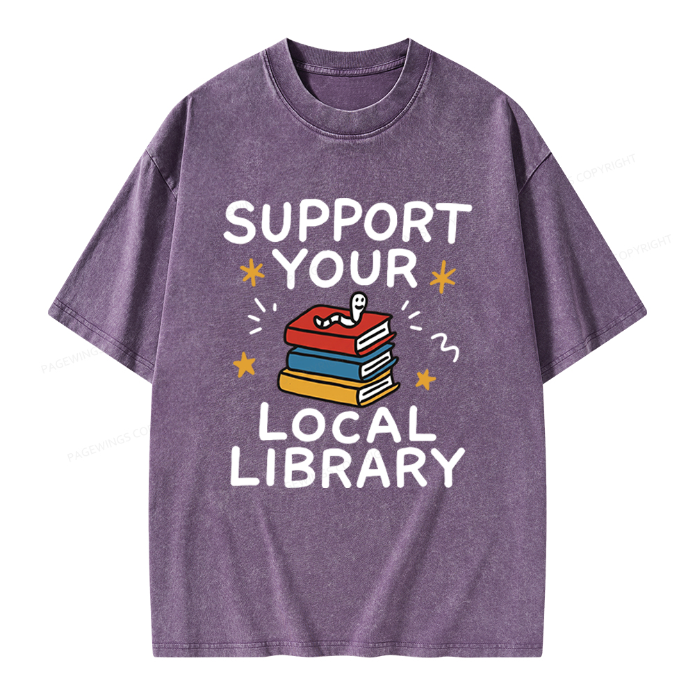 Pagewings Support Your Local Library Unisex Washed T-shirt