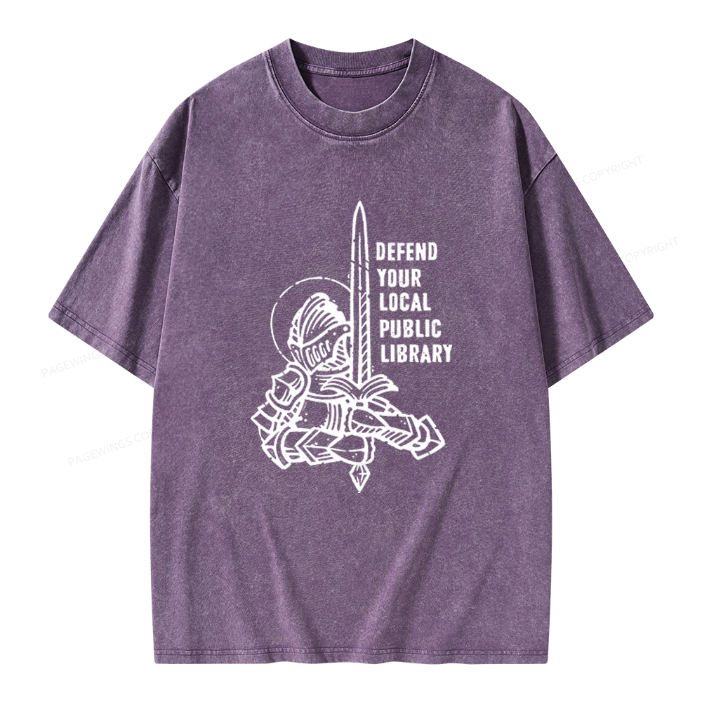 Pagewings Defend Your Local Public Library Unisex Washed T-shirt