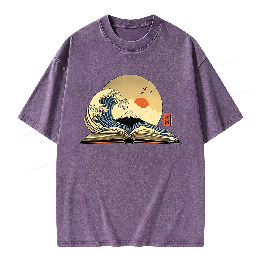 Pagewings Great Wave Of Knowledge Unisex Washed T-shirt