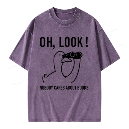 Pagewings Nobody Cares About Books Unisex Washed T-shirt