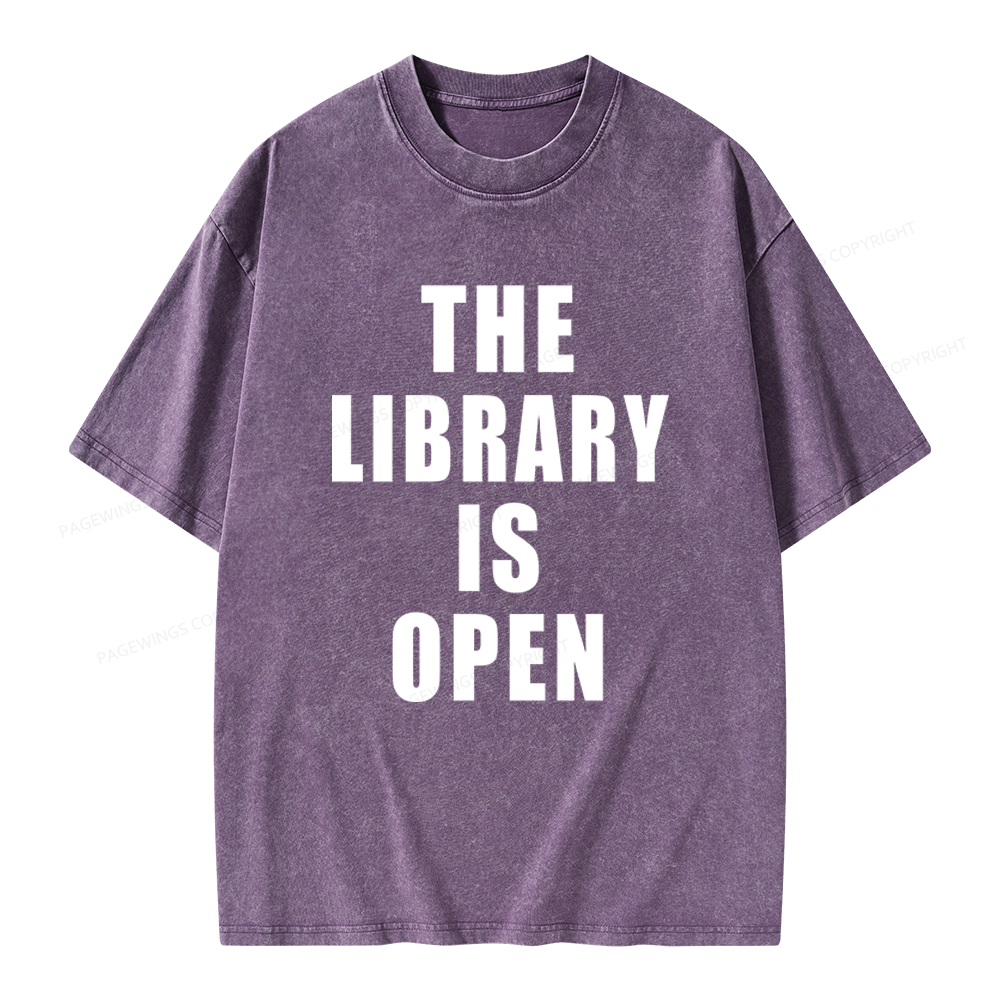 Pagewings The Library Is Open Unisex Washed T-shirt