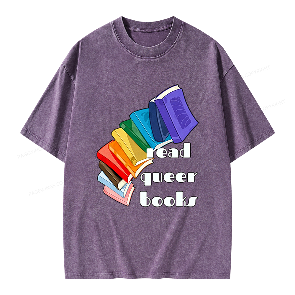 Pagewings Read Queer Books Unisex Washed T-shirt