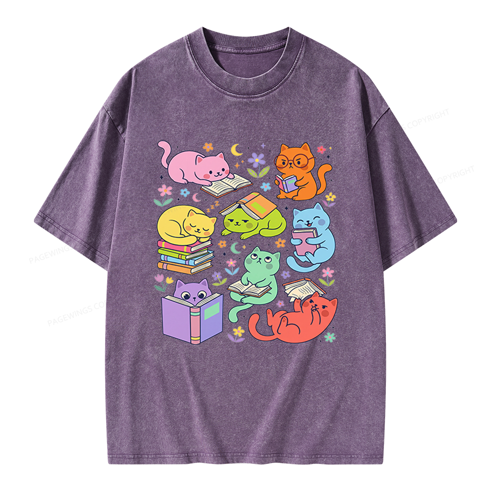 Pagewings Reading Cat Unisex Washed T-shirt