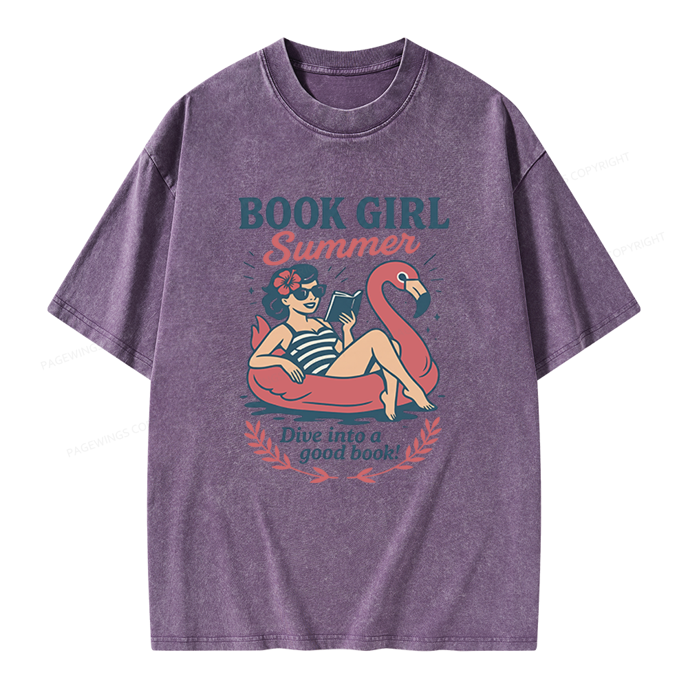 Pagewings Book Girl Summer Unisex Washed T-shirt