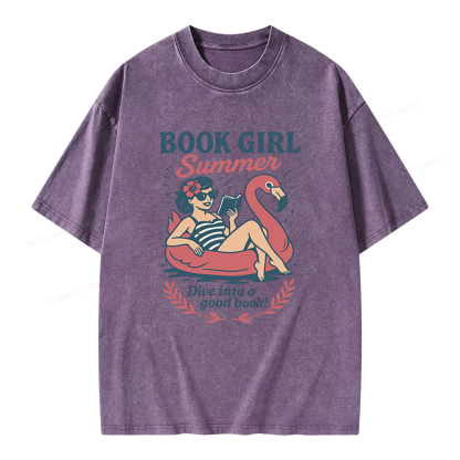 Pagewings Book Girl Summer Unisex Washed T-shirt