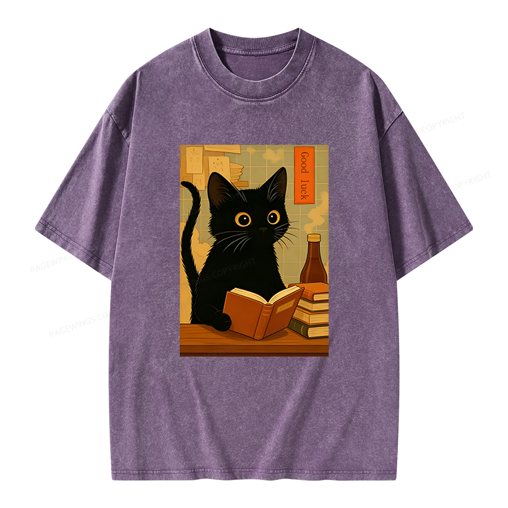 Pagewings Reading Cat Unisex Washed T-shirt