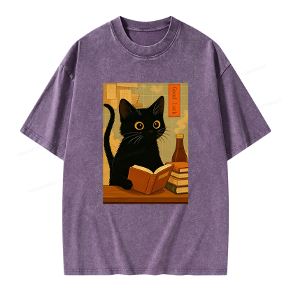 Pagewings Reading Cat Unisex Washed T-shirt