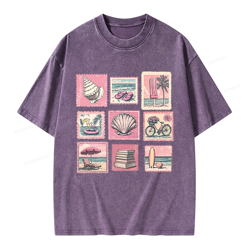 Pagewings Beach Summer Unisex Washed T-shirt