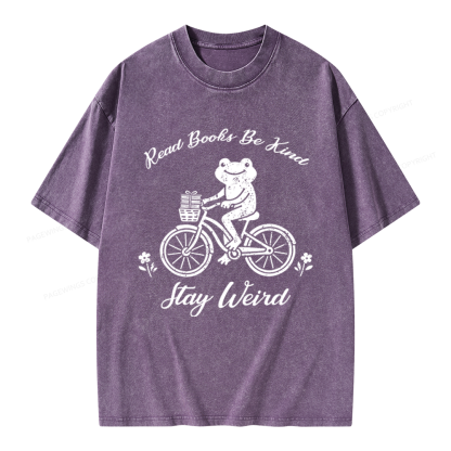 Pagewings Read Books Be Kind Stay Weird Unisex Washed T-shirt