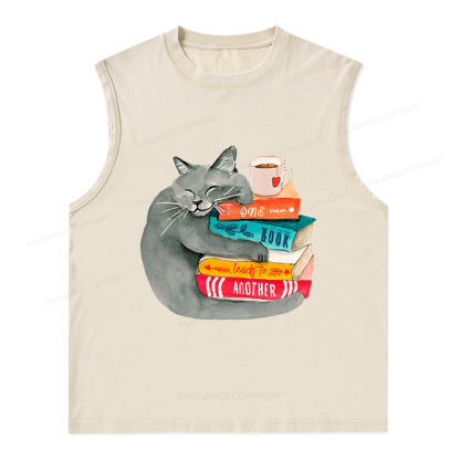 Pagewings Book Lover Cat Unisex Washed Tank Top