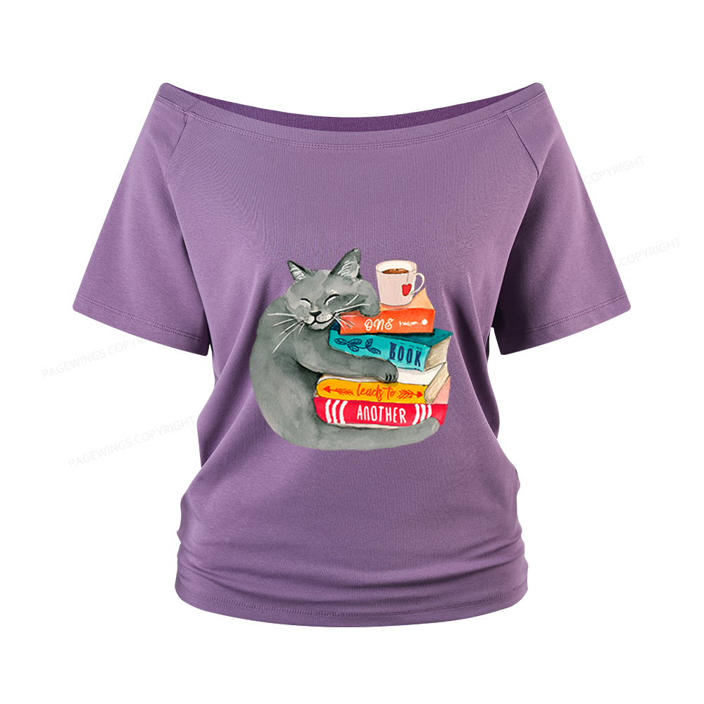 Pagewings Book Lover Cat Women Off Shoulder T-shirts
