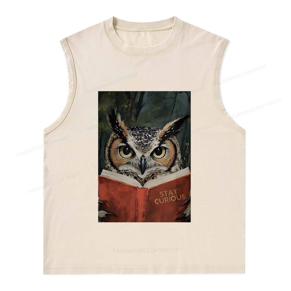 Pagewings Owl Reading Unisex Washed Tank Top