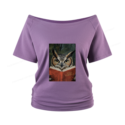 Pagewings Owl Reading Women Off Shoulder T-shirts