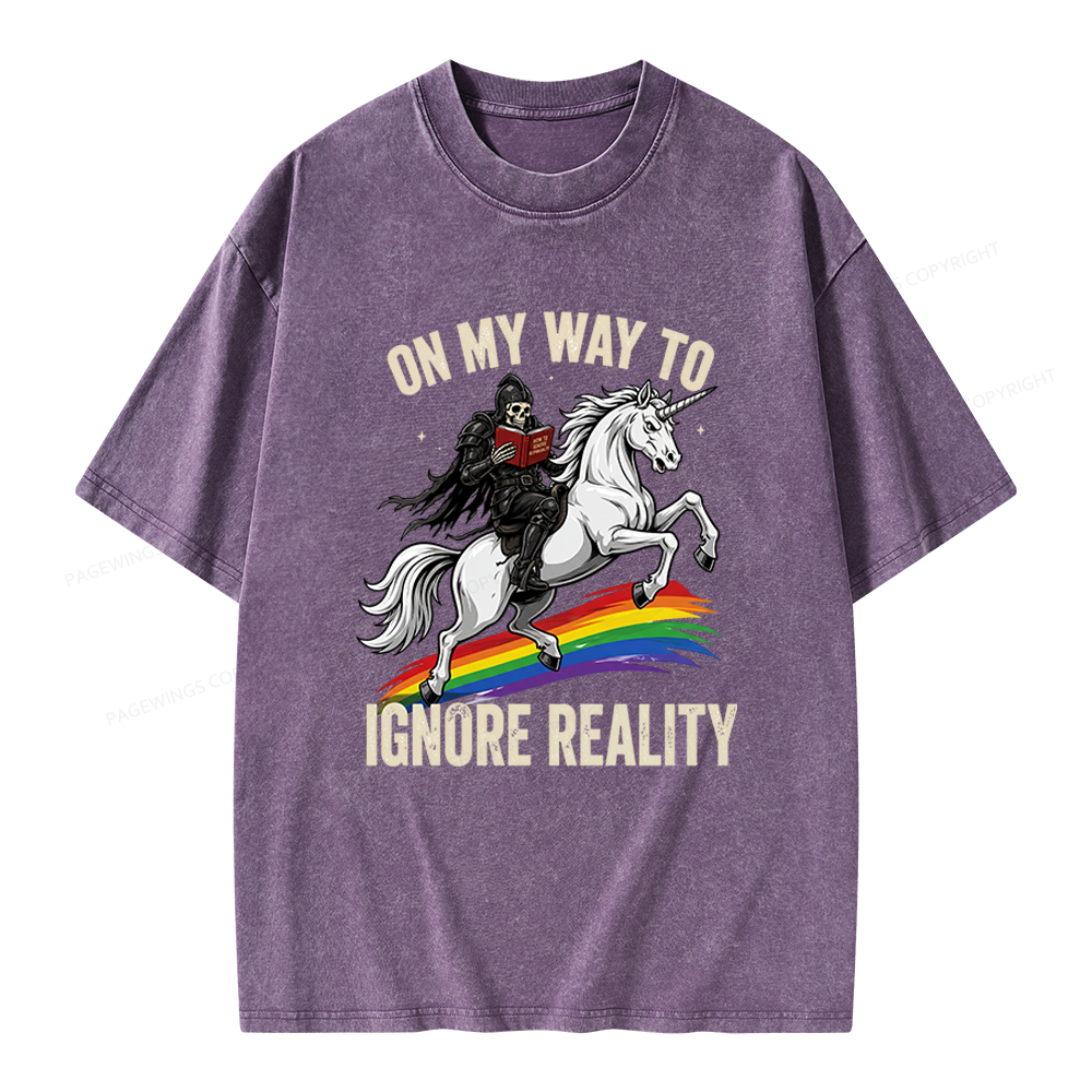 Pagewings On My Way To Ignore Reality Unisex Washed T-shirt
