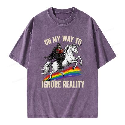 Pagewings On My Way To Ignore Reality Unisex Washed T-shirt