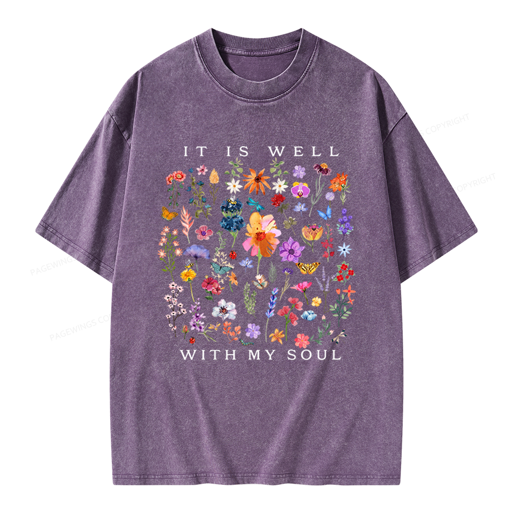 Pagewings It Is Well With My Soul Unisex Washed T-shirt