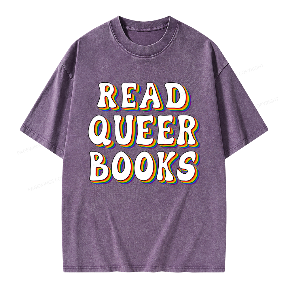 Pagewings Read Queer Books Unisex Washed T-shirt