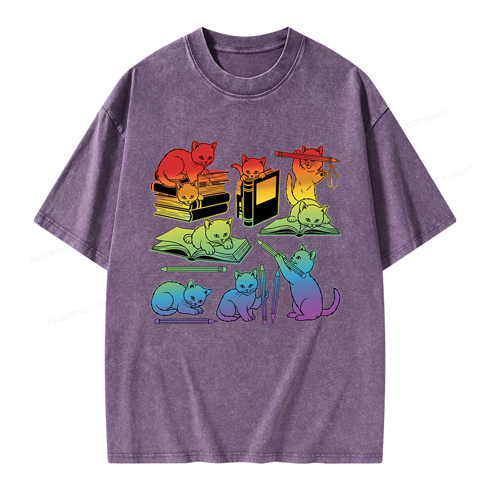 Pagewings Rainbow Cats Unisex Washed T-shirt