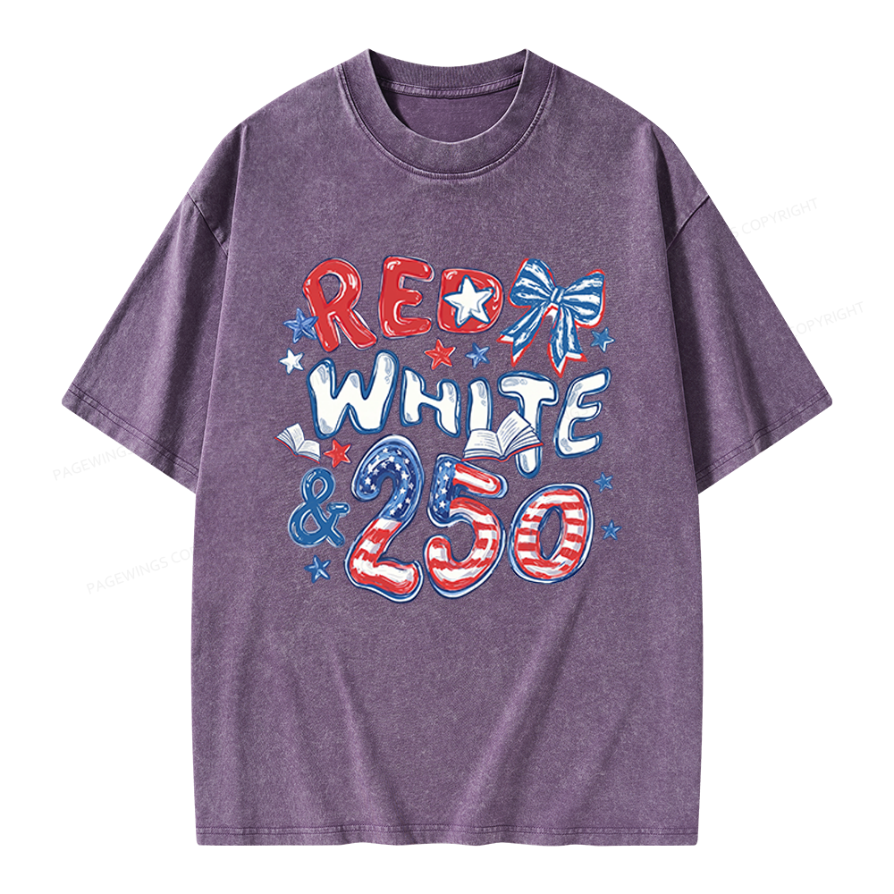 Pagewings Red White And 250 Unisex Washed T-shirt