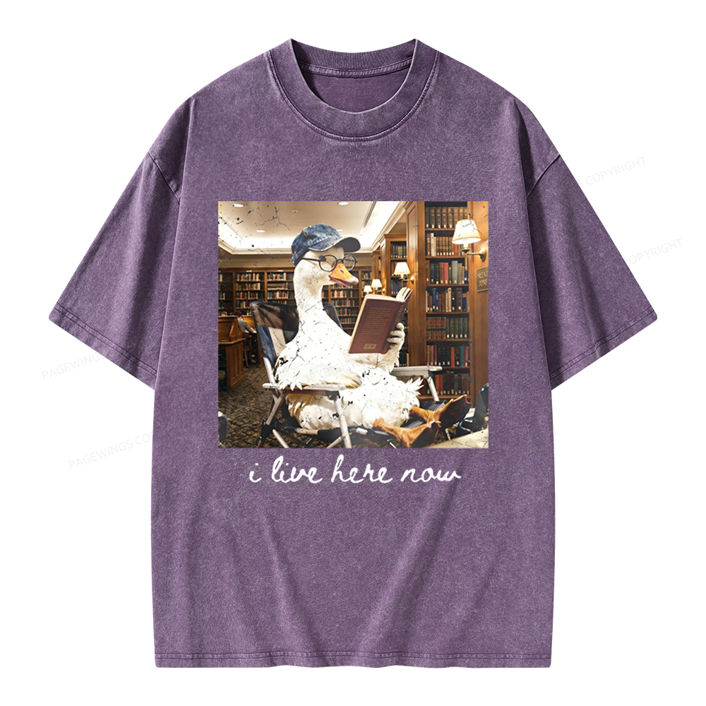 Pagewings I Live Here Now Unisex Washed T-shirt