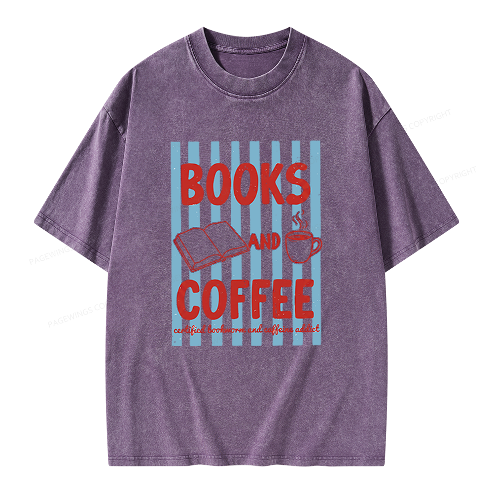 Pagewings Books And Coffee Unisex Washed T-shirt