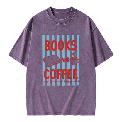 Pagewings Books And Coffee Unisex Washed T-shirt