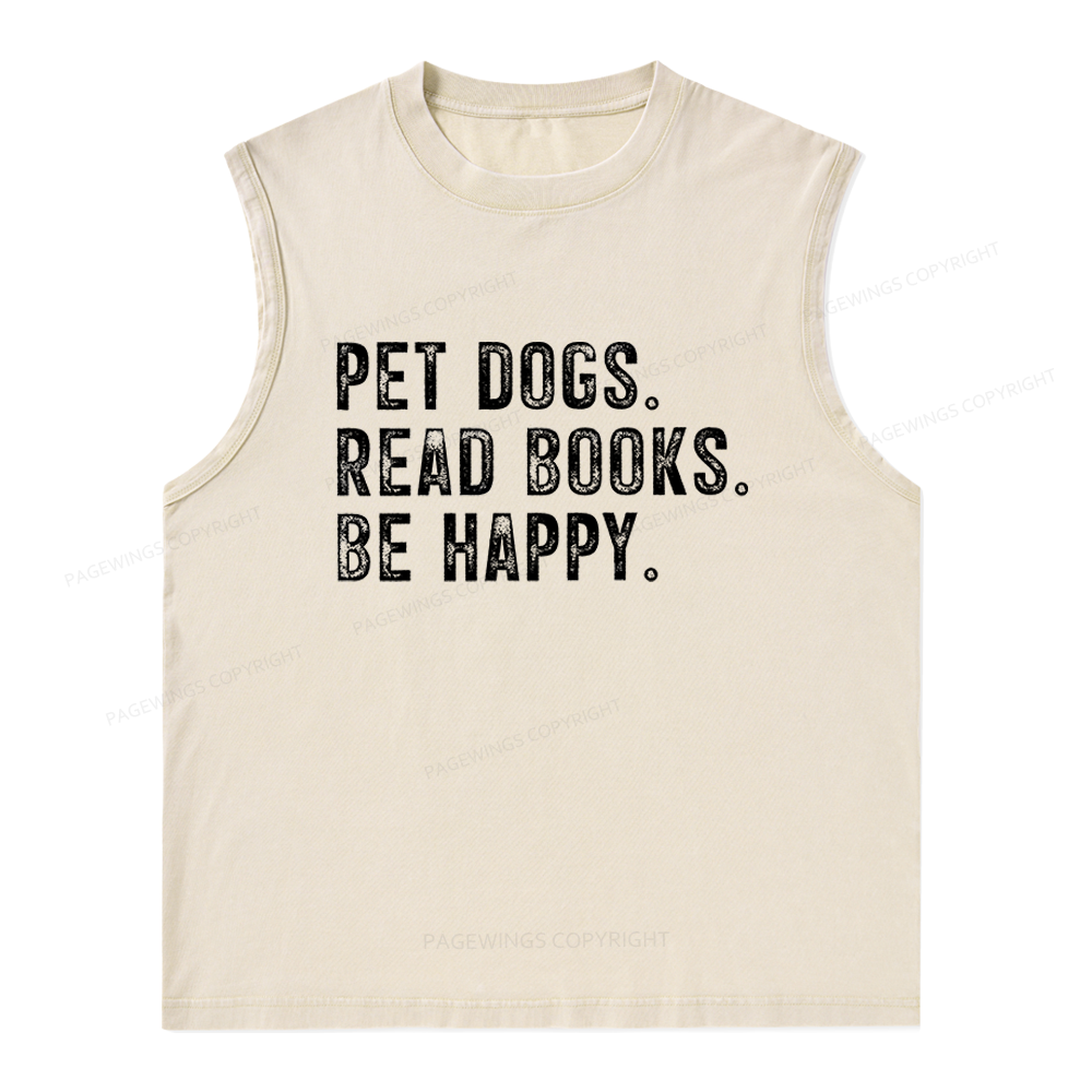 Pagewings Pet Dogs Read Books Be Happy Unisex Washed Tank Top