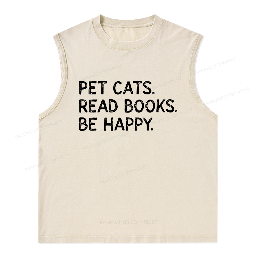Pagewings Pet Cats Read Books Be Happy Unisex Washed Tank Top