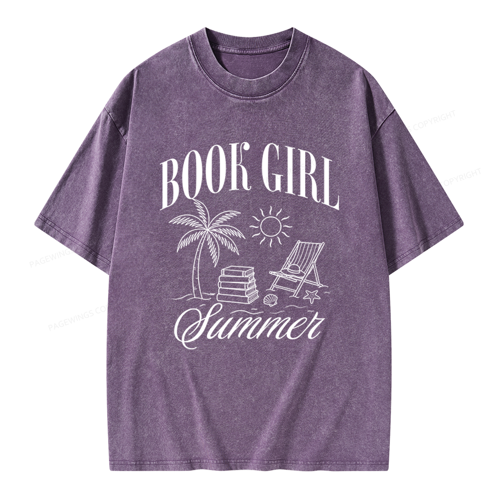 Pagewings Book Girl Summer Unisex Washed T-shirt