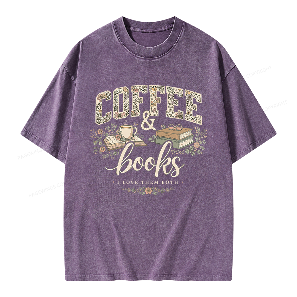 Pagewings Coffee and Books Unisex Washed T-shirt
