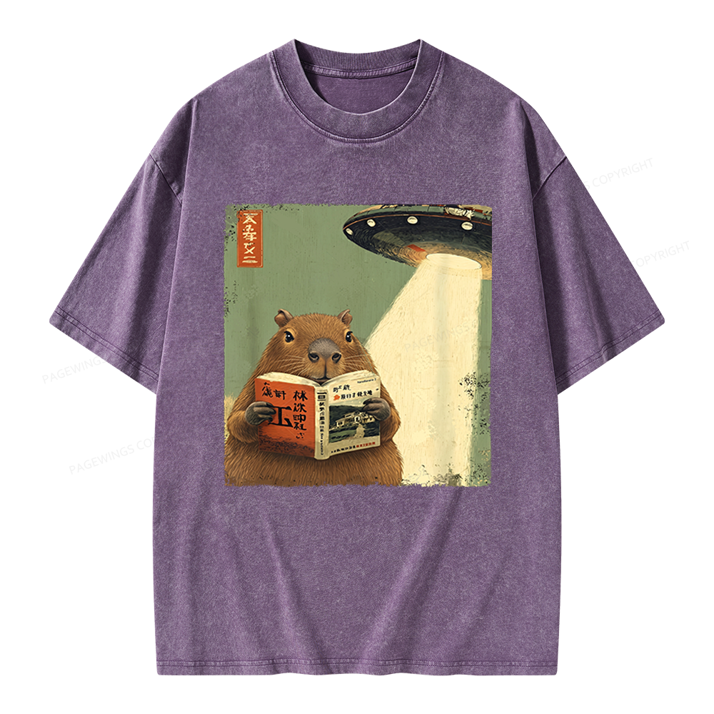 Pagewings Capybara Book Lovers Unisex Washed T-shirt