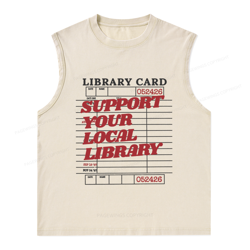 Pagewings Support your Local Library Unisex Washed Tank Top