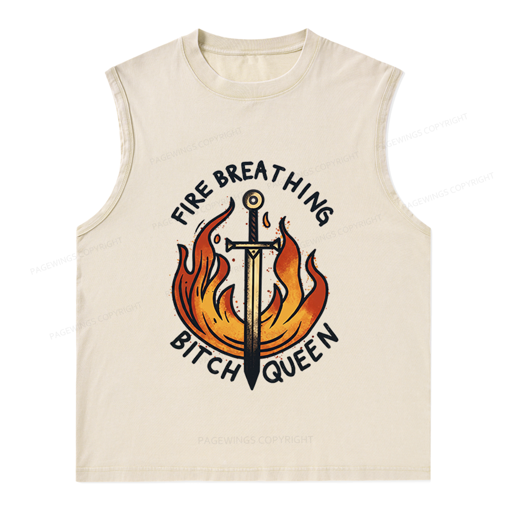 Pagewings Fire Breathing Bitch Queen Unisex Washed Tank Top
