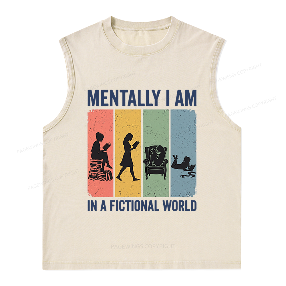 Pagewings Reading In A Fictional World Unisex Washed Tank Top