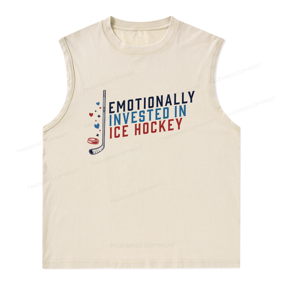 Pagewings Emotionally Invested in Ice Hockey Unisex Washed Tank Top
