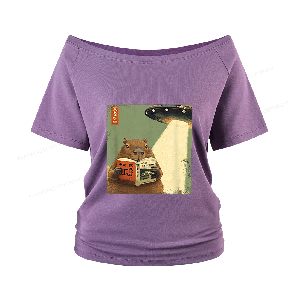 Pagewings Capybara Book Lovers Women Off Shoulder T-shirts