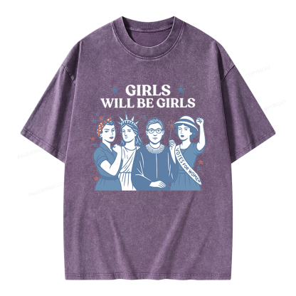 Pagewings Girls Will be Girls Unisex Washed T-shirt