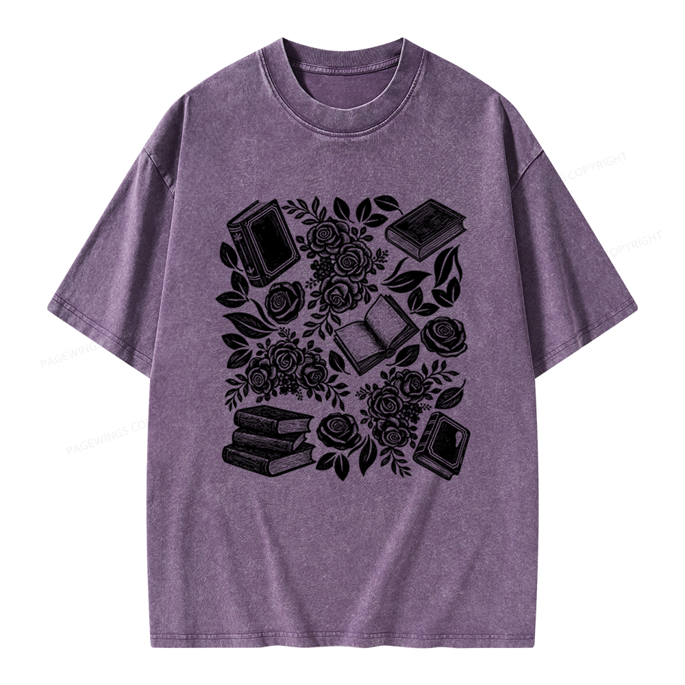 Pagewings Books and Flowers Unisex Washed T-shirt