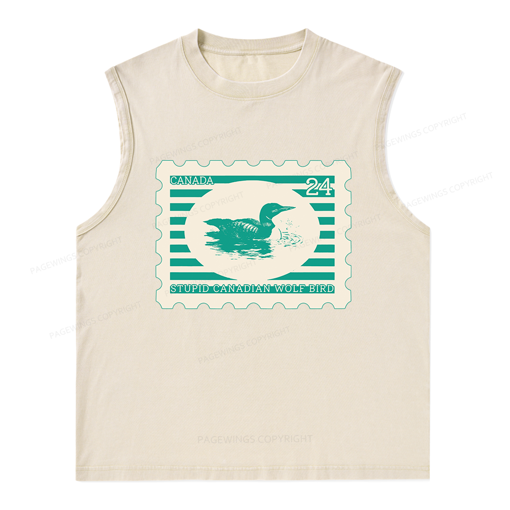 Pagewings Stupid Canadian Wolf Bird Unisex Washed Tank Top