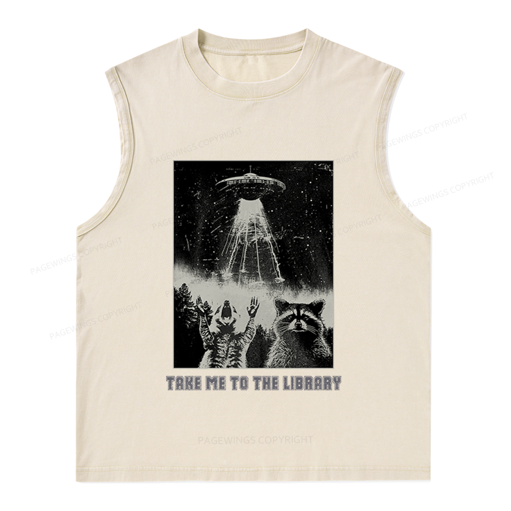 Pagewings Take Me To The Library Unisex Washed Tank Top