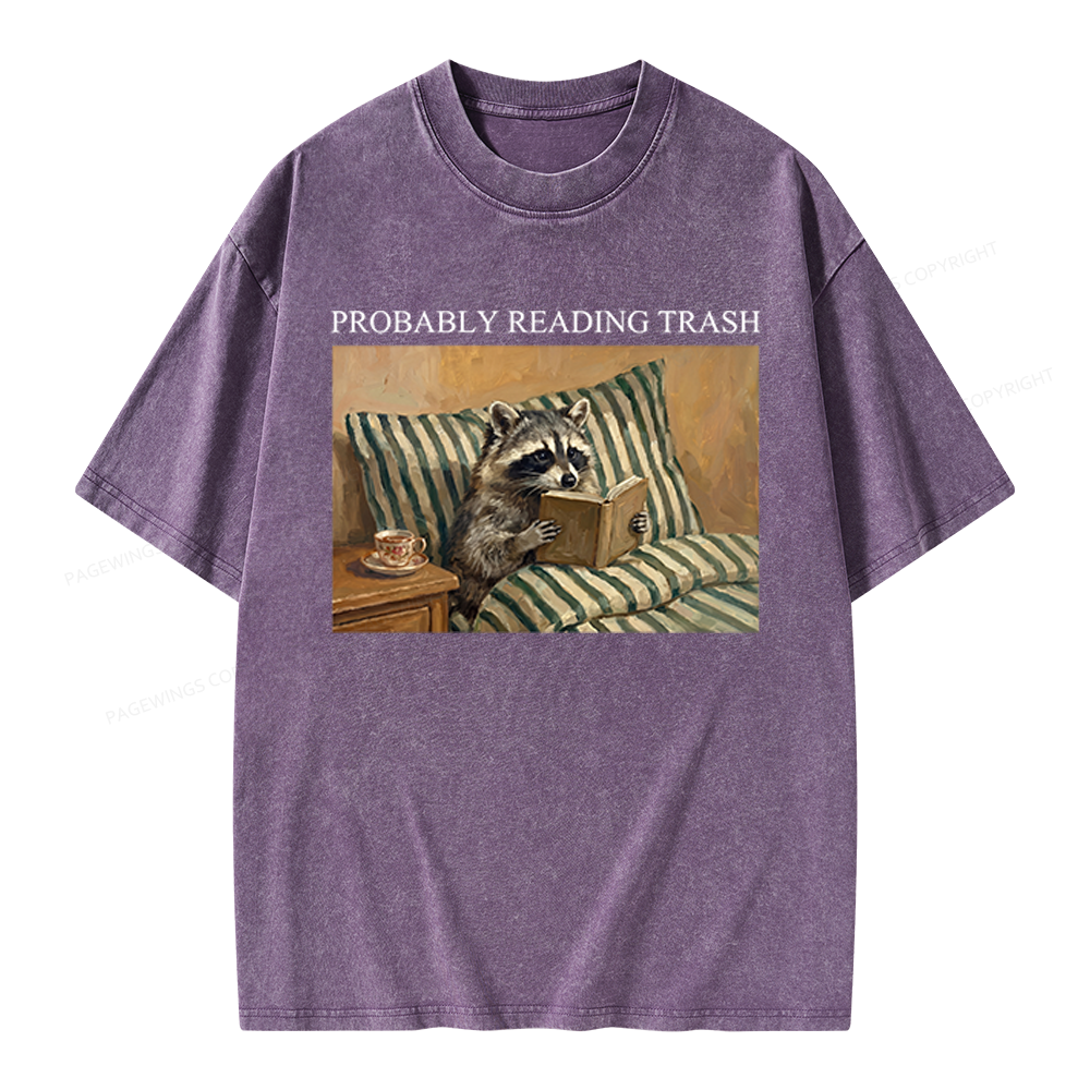 Pagewings Reading Trash Racoon Unisex Washed T-shirt