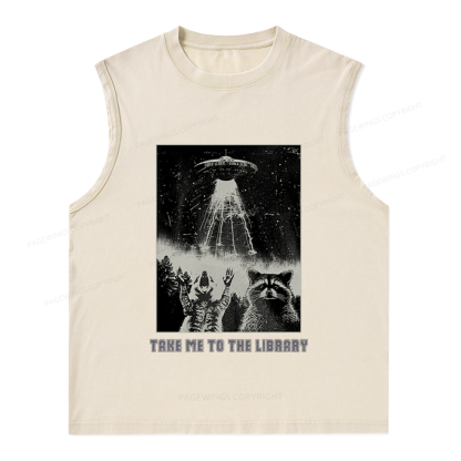 Pagewings Take Me To The Library Unisex Washed Tank Top