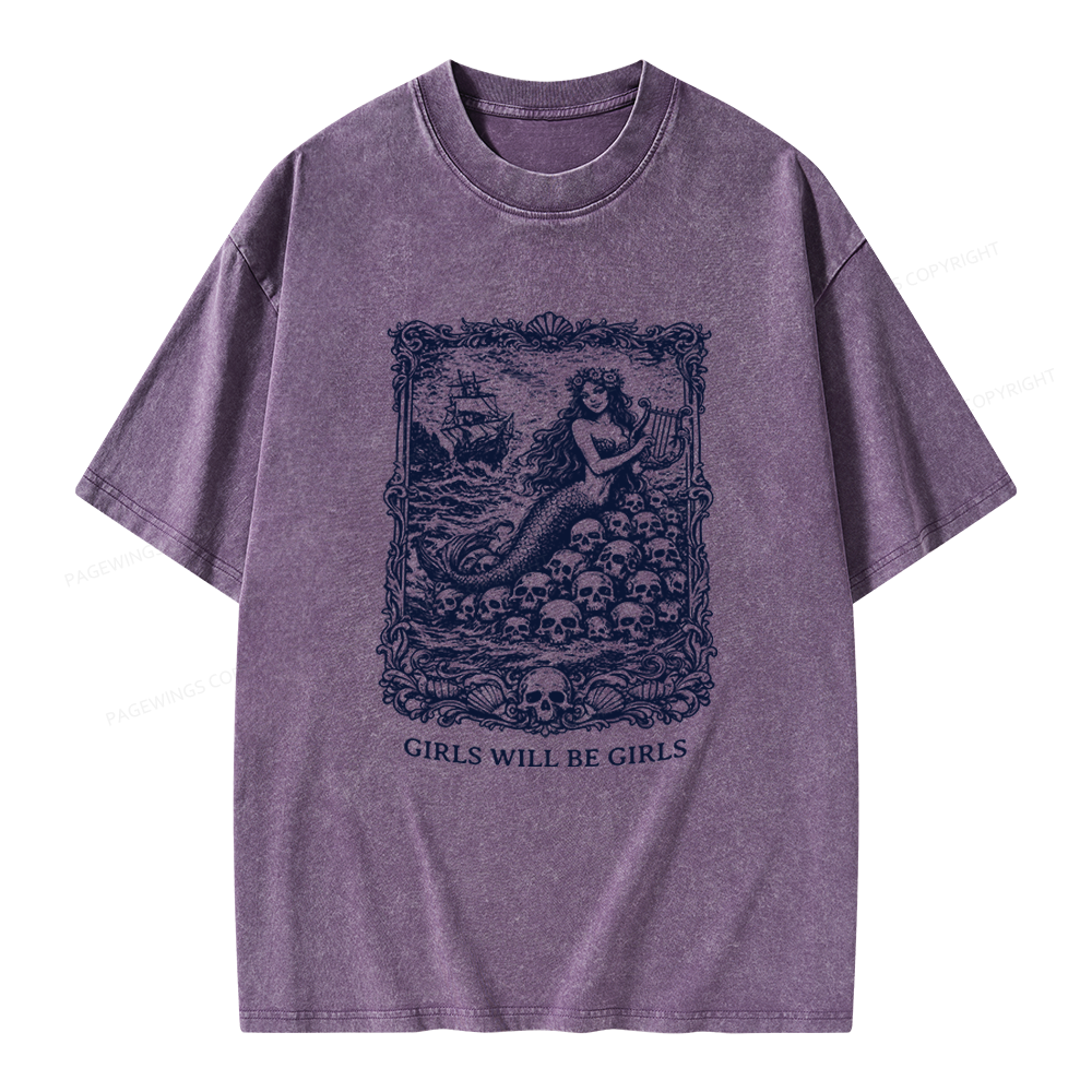 Pagewings Girls Will Be Girls Unisex Washed T-shirt