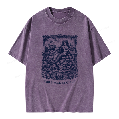 Pagewings Girls Will Be Girls Unisex Washed T-shirt