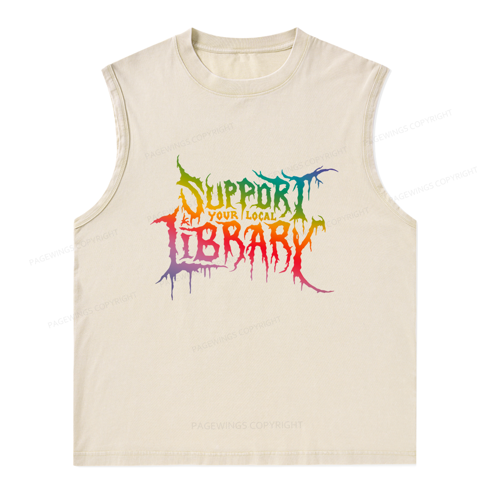Pagewings Support Your Local Library Unisex Washed Tank Top