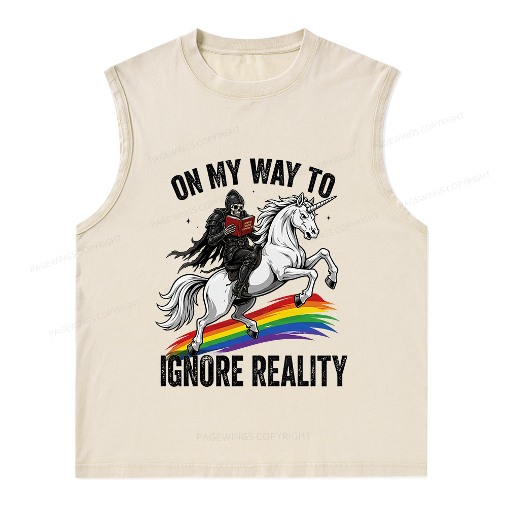 Pagewings On My Way To Ignore Reality Unisex Washed Tank Top