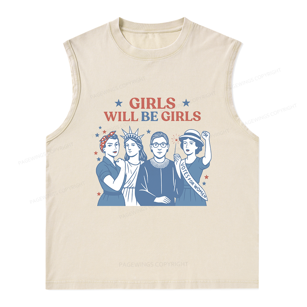 Pagewings Girls Will Be Girls Unisex Washed Tank Top