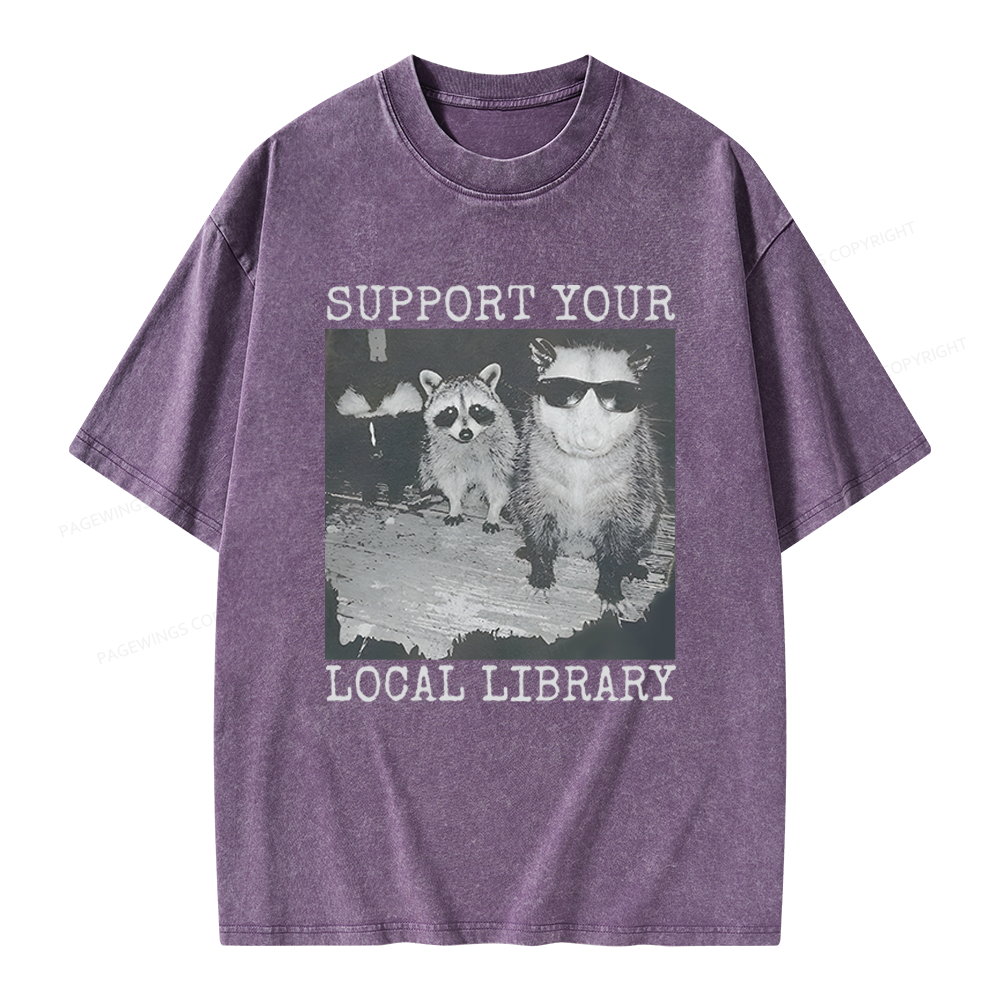 Pagewings Support Your Local Library Unisex Washed T-shirt